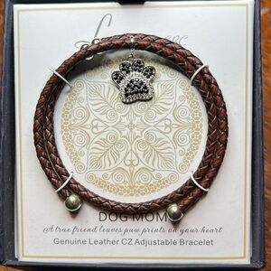 Luxe by CBC Dog Mom Genuine leather adjustable bracelet with Paw charm NIB